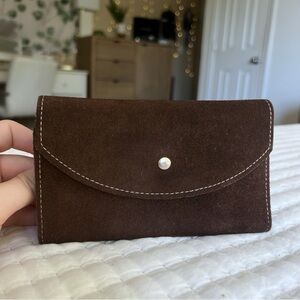 Vintage 70’s Suede Leather Brown Trifold Envelope Check Bill Brazil Wallet